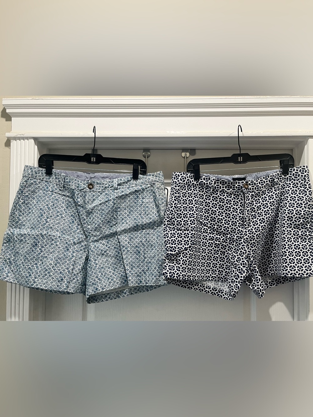 Women's Geometric Print Casual 2 pair Shorts - Blue light and navy size 14